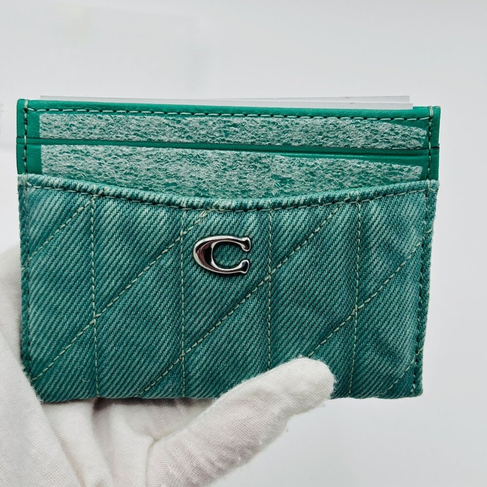 Coach Ivy Green Essential Denim Quilted Card Case CBF61 NEW
